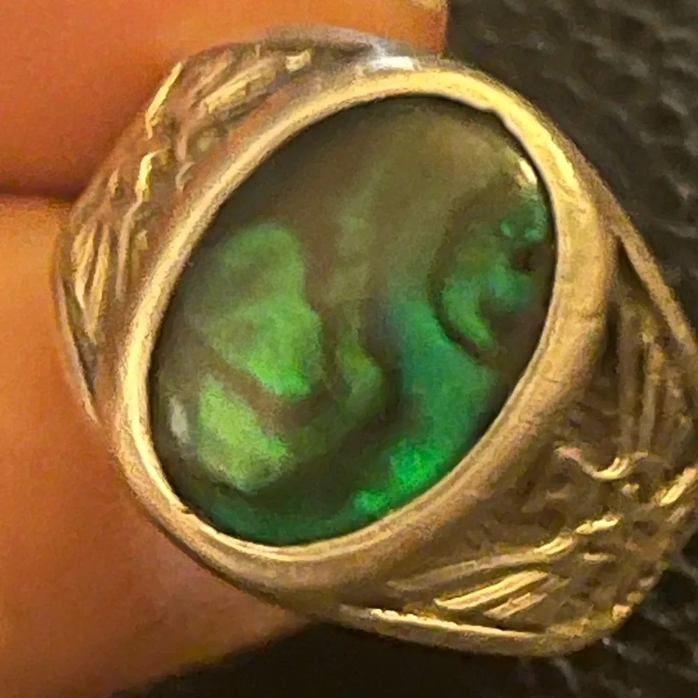 Native Eagle Magical Cabochon Abalone 🦅 Sterling Silver 925 Ring size 14 1/2🟣 - Picture 8 of 8
